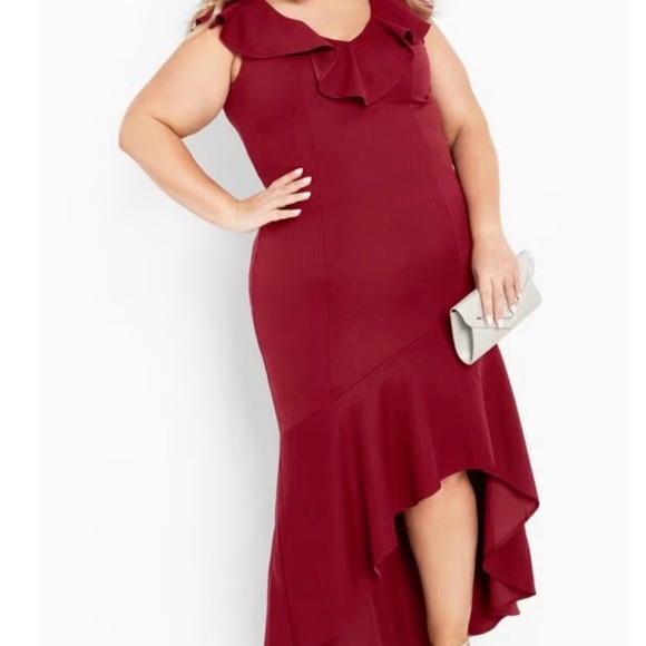 Avenue Red Asymmetrical Ruffled Gown for Wedding Guests - Picture 1 of 3